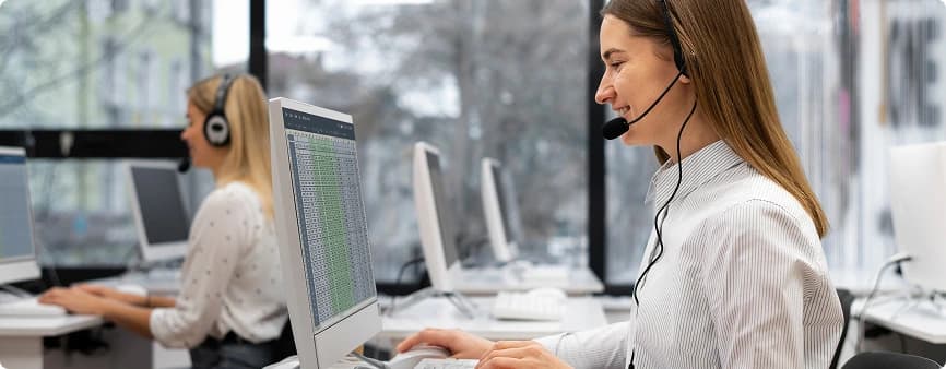 Call center agent with headset